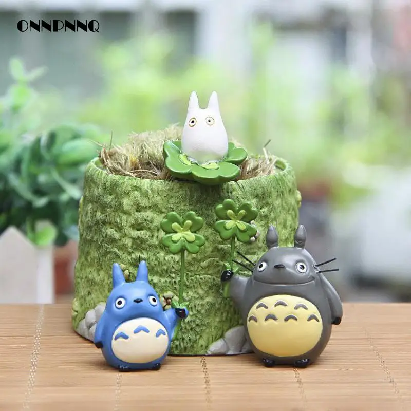Каваи Diy мультфильм смолы Тоторо Фигурки с Удачи Зеленая трава миниатюры микро пейзаж для детей подарок кукла игрушка украшения