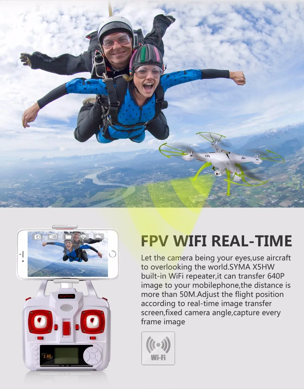 Официальный Syma X5HW Wi-Fi FPV 0,3 мега пикселей Камера 2,4 г 4 канала 6-axis Gyro RC Quadcopter самолет RTF официальными аутентичными Дрон