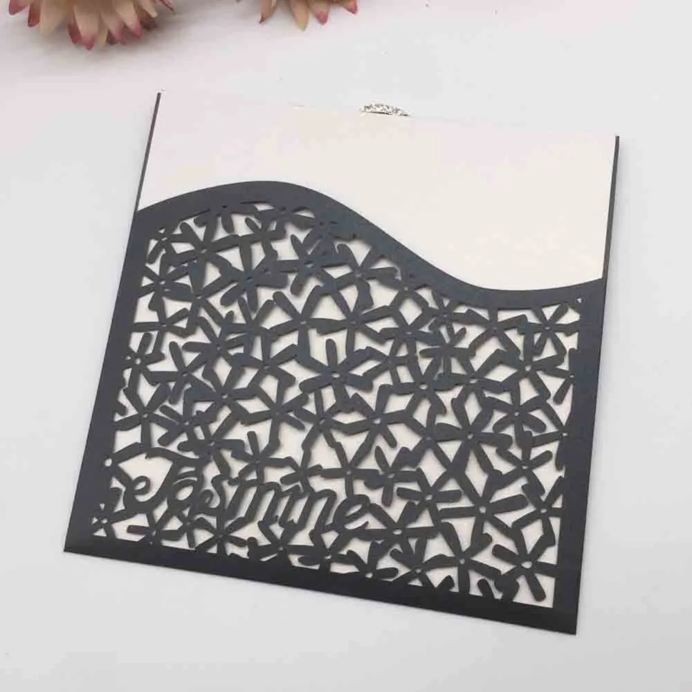 100 шт. карманные приглашения на свадьбу с лазерной резкой|Открытки и приглашения|