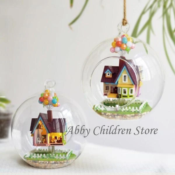 Abbyfrank DIY Стекло дом модель с лампой ручной миниатюрный Мебель Paradise Falls вверх