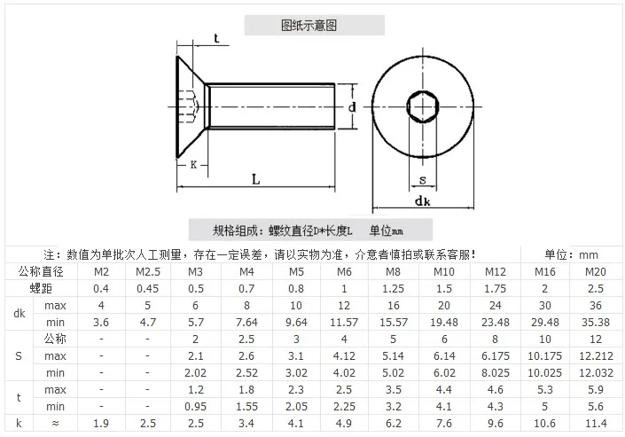 20-50 шт. Шестигранная головка ключа DIN7991 M2 M2.5 M3 M4 из нержавеющей стали 304 Шестигранная головка потайная головка винт