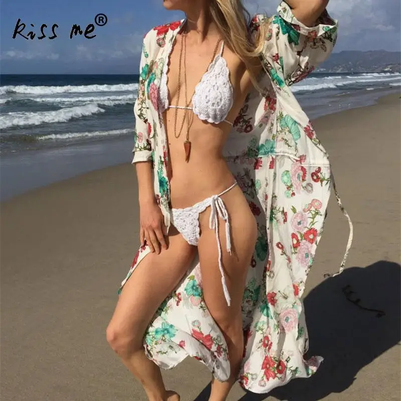 Накидка для плавания с цветочным принтом длинное пляжное платье саронг туника