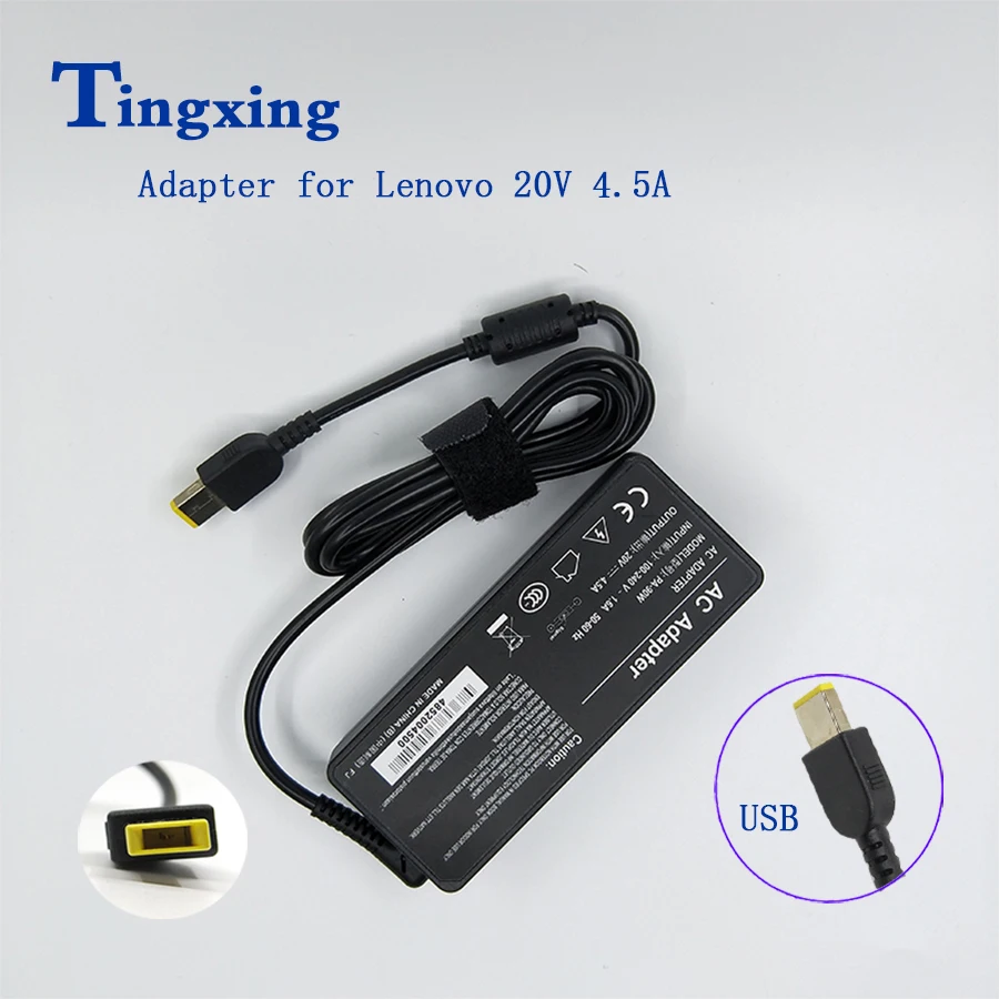 

20V 4.5A AC Adapter Charger For Thinkpad X1 Carbon ,T540p Power Supply Cord Square Connector 90W