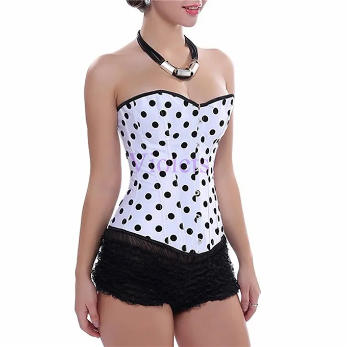 Black Polka Dot Burlesque Boned Fashion Corset Bustier Lingerie Top | Женская одежда