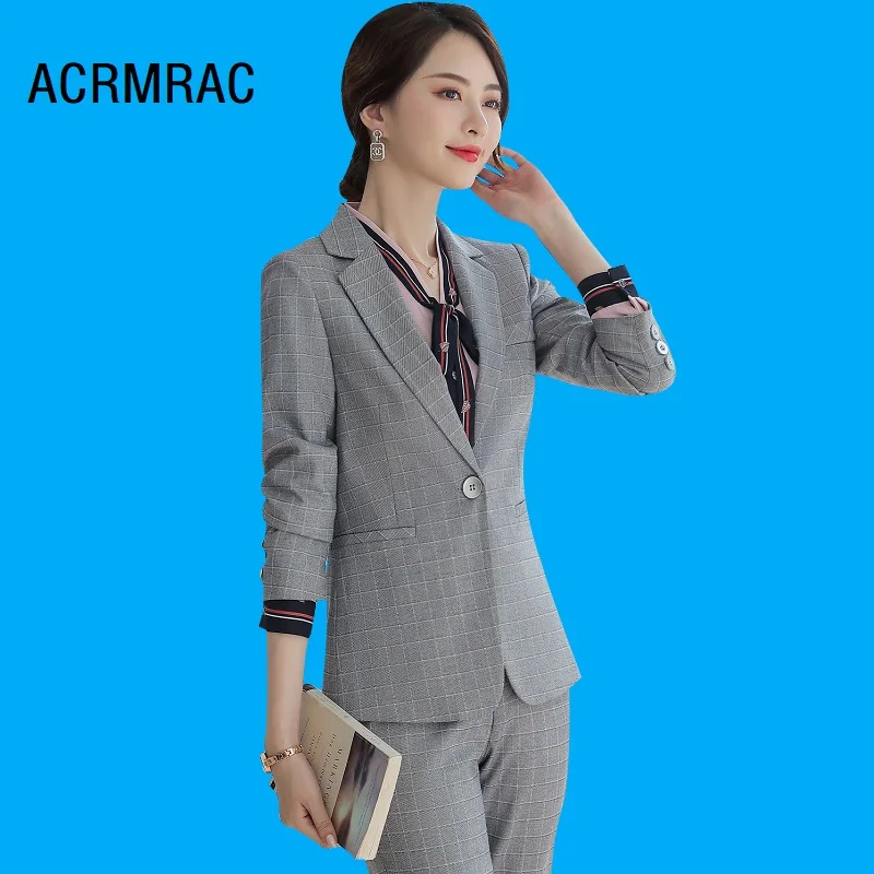 

Women suits Slim autumn Plaid jacket Pants 2-piece set OL Formal Women pants suits Woman set suits A788