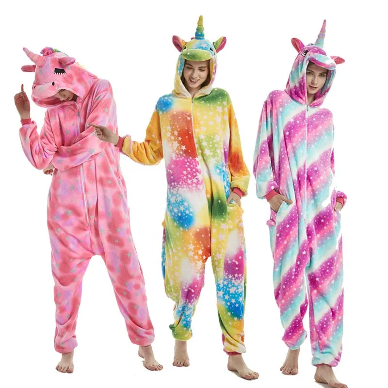

New Winter Animal Kigurumi Onesie Adult Women Pajamas Unicorn Onesies Hooded Sleepwear Flannel Homewear Lounge