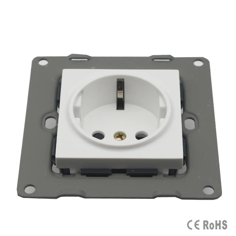 Розетка EU стандарта с бесплатной доставкой 2017 года, переменный ток 110-250 В, 16A, настенная, белого цвета, с панелью из закаленного кристаллического стекла.