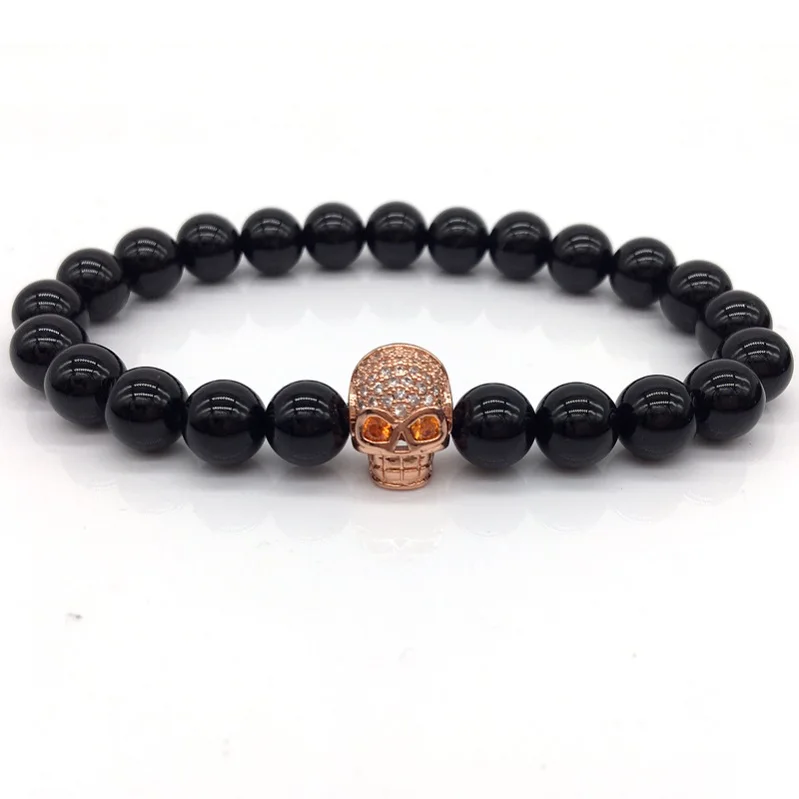 11 NAIQUBE New Arrival Diy Trendy Skull Charm Bracelets For Men Black CZ Skull Head Men Bracelets Lava Stone Jewelry Gift - Окраска металла: 11