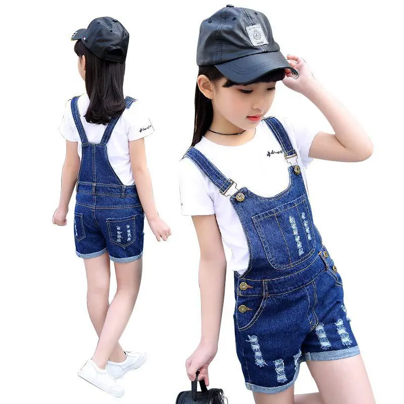 Детский джинсовый комбинезон для девочек Летний из денима брюки 11