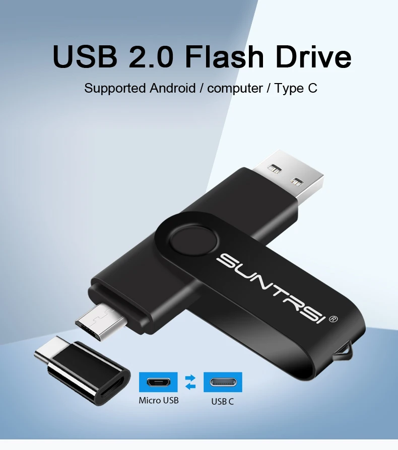 Suntrsi OTG USB 2,0 флеш-накопитель 128 Гб 64 Гб Тип C многофункциональная ручка 32 Гб металлическая ручка-накопитель для смартфонов/планшетов/ПК