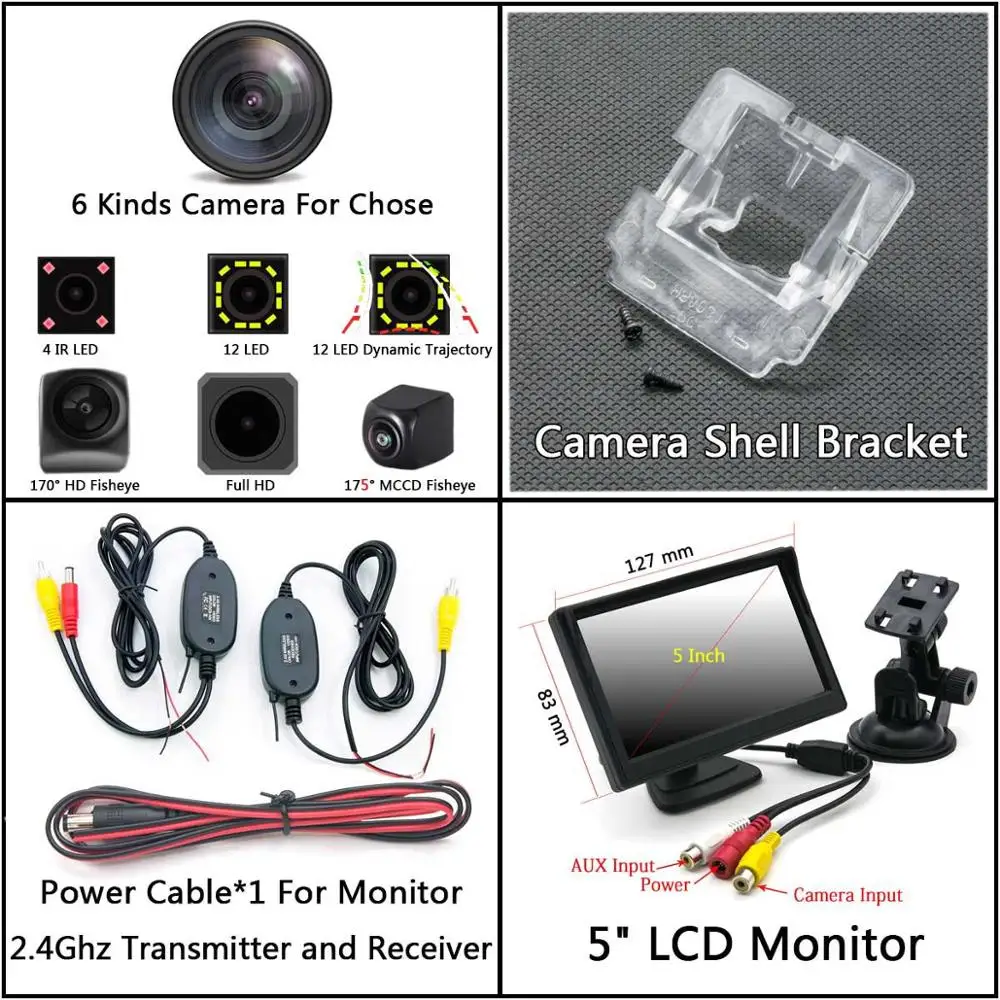 175 градусов Fisheye MCCD 12LED HD камера заднего вида Камера для Mitsubishi Outlander 2003 2004 2005 2006 2007 2008 2009 2012 автомобиля - Название цвета: Cam Wireless 5 LCD
