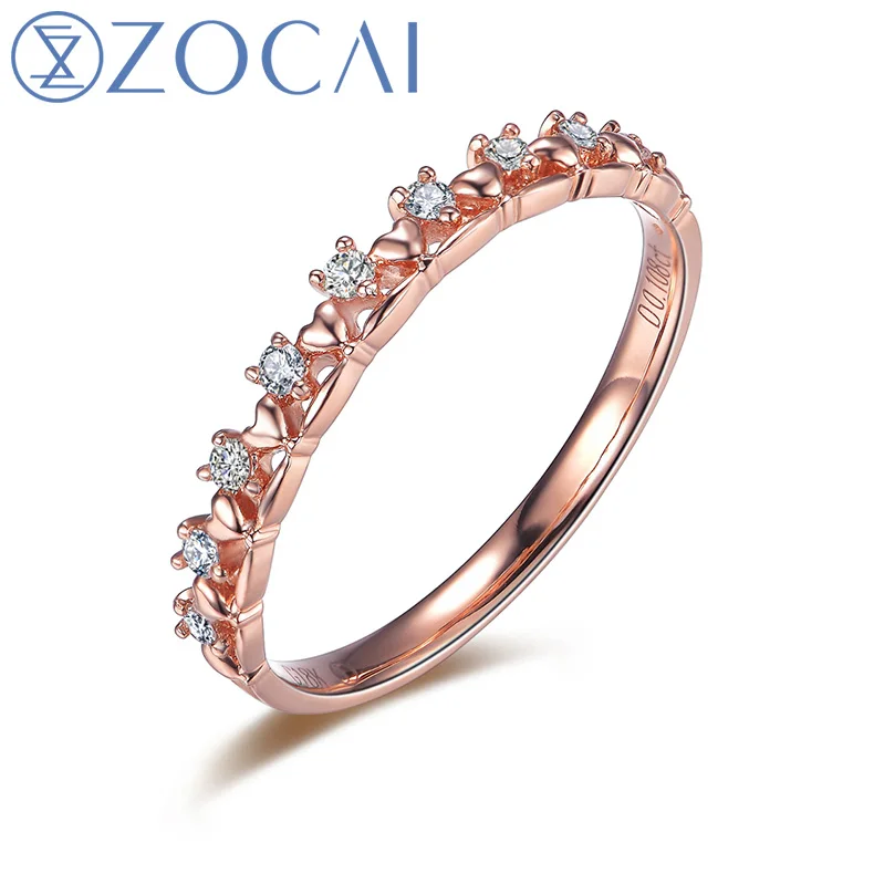 

ZOCAI Brand Wedding Ring Princess Natural 0.10 CT Diamond Ring with Real 18K Rose Gold (Au750) W06201