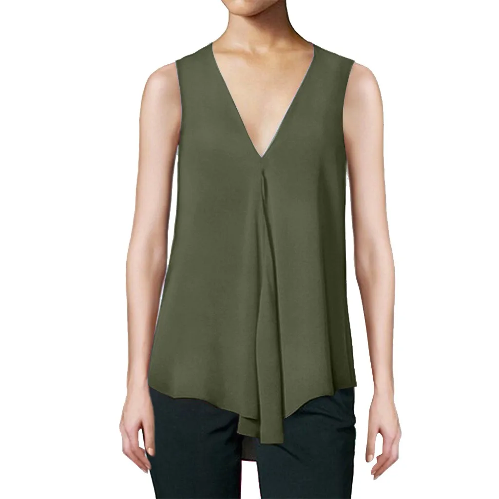 Майка женская однотонная на бретельках с V-образным вырезом | Женская одежда