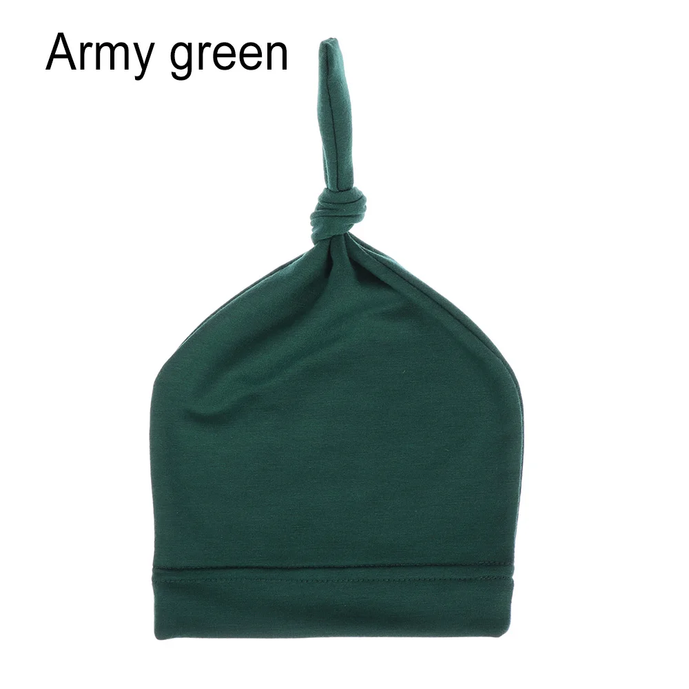 Army green 1 шт., новые модные однотонные детские вязанные шапки, хлопок, набивная шапочка для сна и шапки для детей 0-12 месяцев, аксессуары для новорожденных - Цвет: Army green