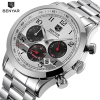 benyar men watch stainless steel waterproof fashion chronograph quartz watch top brand luxury male sports clock reloj hombre