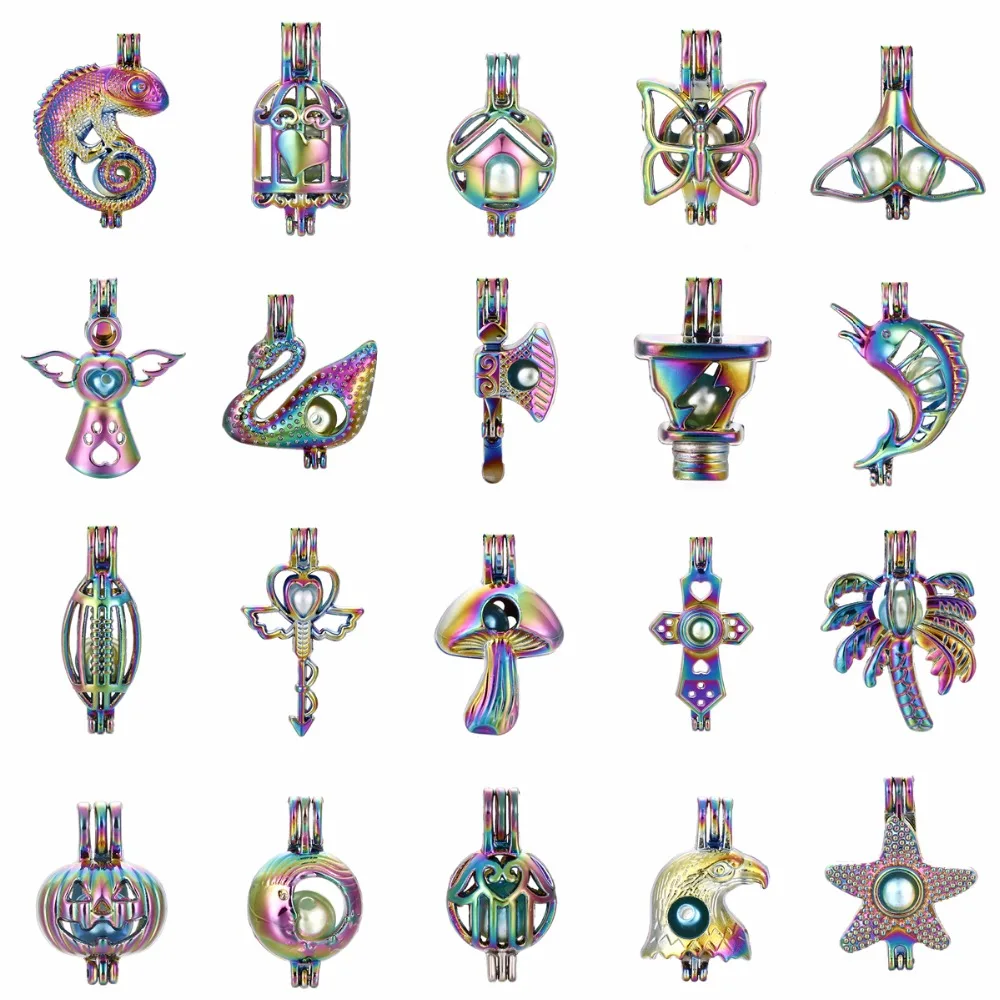 1 шт. Радужный цвет ангел футбол жемчуг бусины клетка медальон кулон эфирное