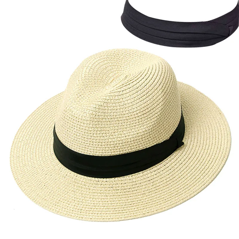 Beige Шляпа женская летняя шляпа соломенная шляпа Панама Fedora пляжный отдых широкими полями козырек повседневное летние шля - Цвет: Beige