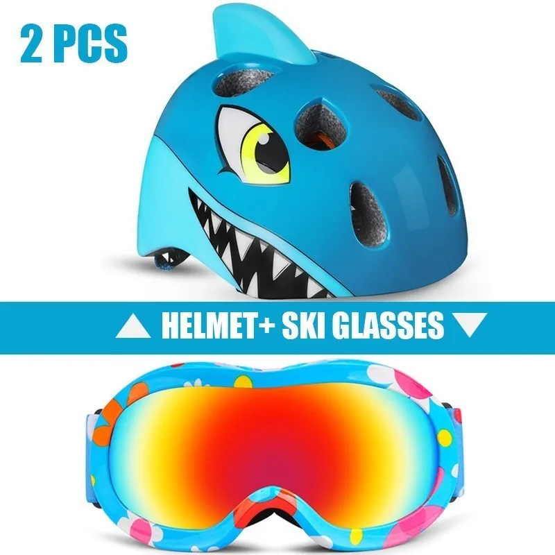 2 Pcs Ski Helmet Goggles Boys And Girls Snowboard Helmet Moto Snowmobile Skateboard Safety Helmet Mask Winter Skiing Goggles