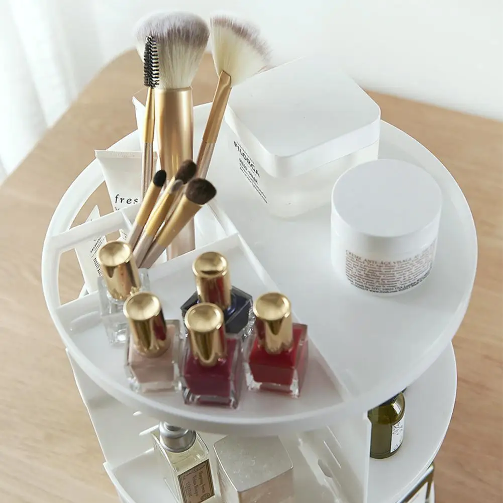 

Cylindrical 360 Degrees Rotation Dressing Table Multiple Compartment Cosmetic Storage Stand Holder Cosmetic Storage Rack