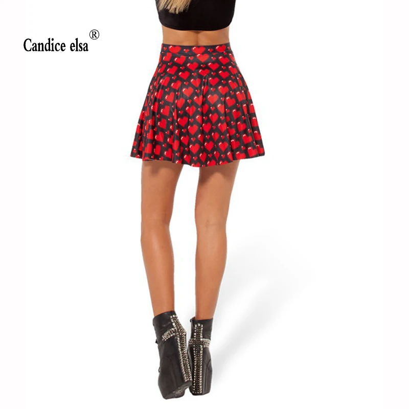 

CANDICE ELSA woman skirts digital printing wholesale red love black skirt Skt1005