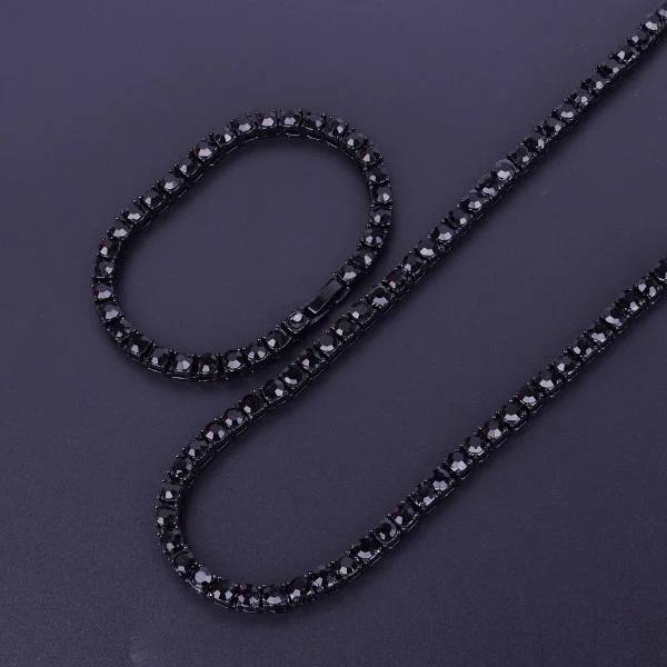 Black set 1 ряд 5 мм теннисное ожерелье и браслет набор золото серебро цепочка чокер со стразами мужские хип хоп уличные рок ювелирные изделия 1" 18" - Окраска металла: Black set