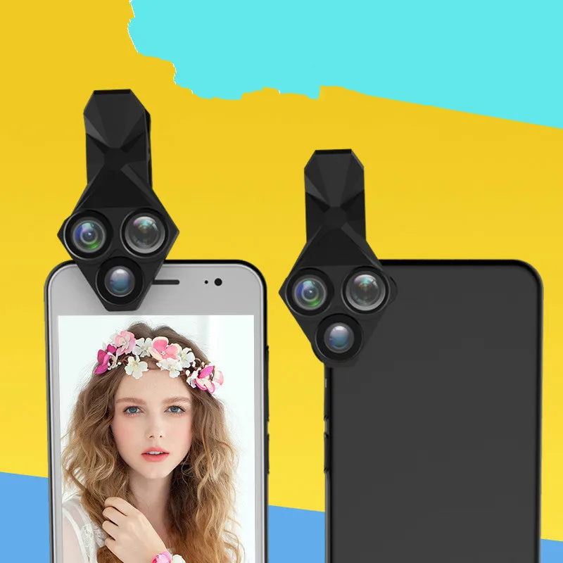 Треугольная 3-в-1 Передняя и задняя объектив для мобильного телефона рыбий глаз