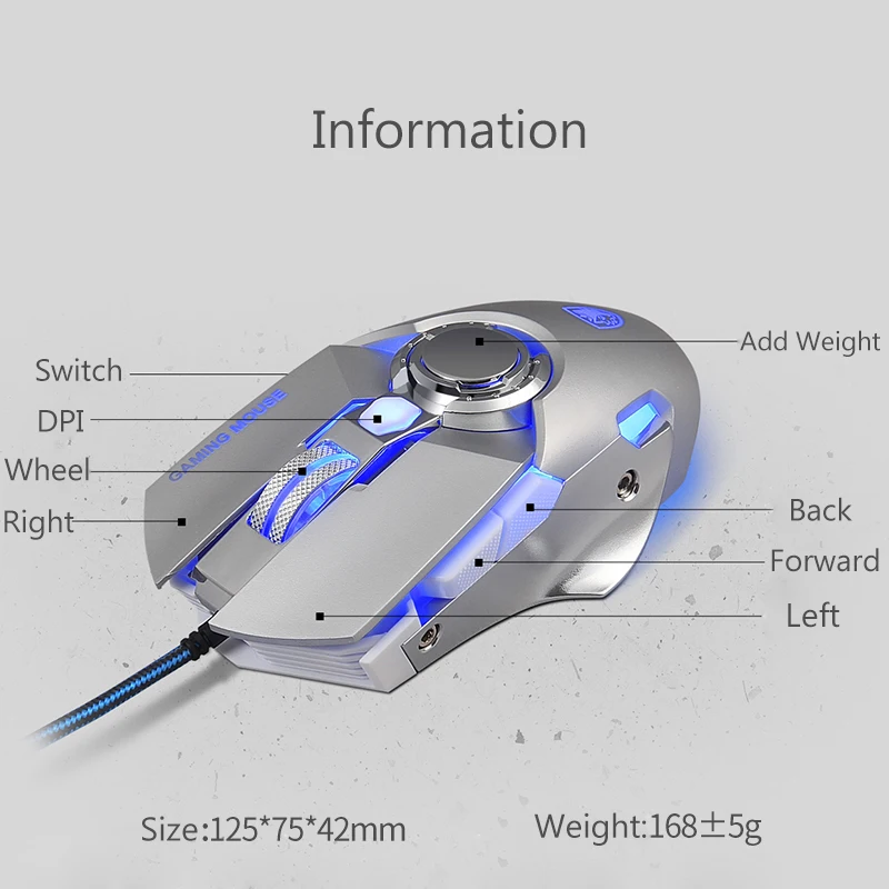 Эргономичная оптическая мышь с подсветкой 4 цвета 4000 точек/дюйм профессиональная
