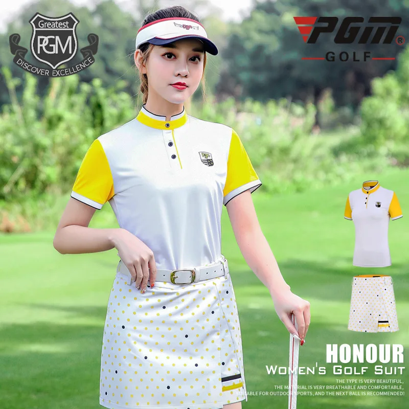 

PGM Women Golf Skirts Sets Short Sleeve T-shirt Print Dot Skirt Sportswear Ladies Summer Quick-dry Training Sports Suit D0731