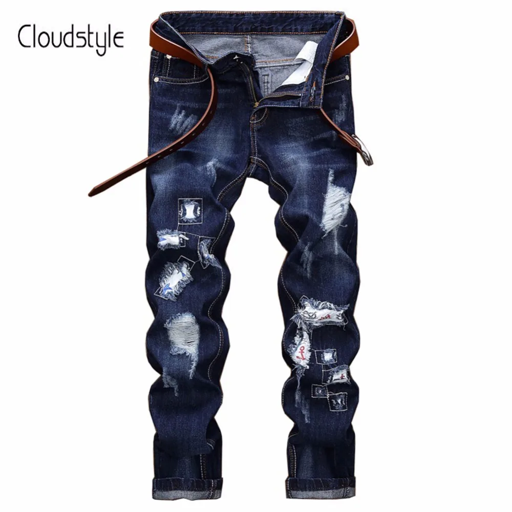 Cloudstyle 2018 много отверстия Штаны классные наклонных кармана Тонкий прямые брюки