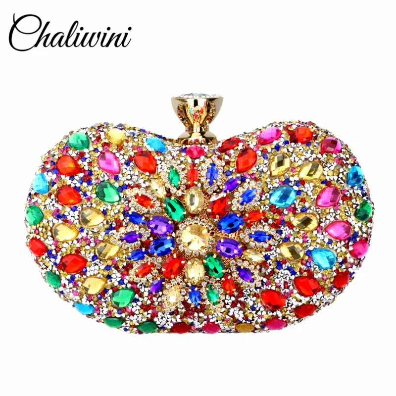 Gold Chaliwini вечерний бриллиантовый женский клатч с цветочным рисунком с множеством кристаллов на бретельках, Свадебный Кошелек, подходящие сумочки-портмоне - Цвет: Gold