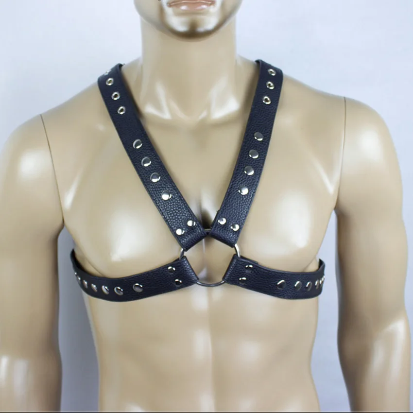 Мужской черный ПВХ кожаный ремень для тела Регулируемый бондаж удерживающий