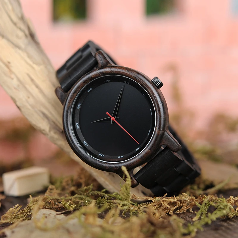 BOBO BIRD V-P10 часы для мужчин натуральный черный деревянный черное дерево кварцевые модные наручные часы с красной секундной стрелкой
