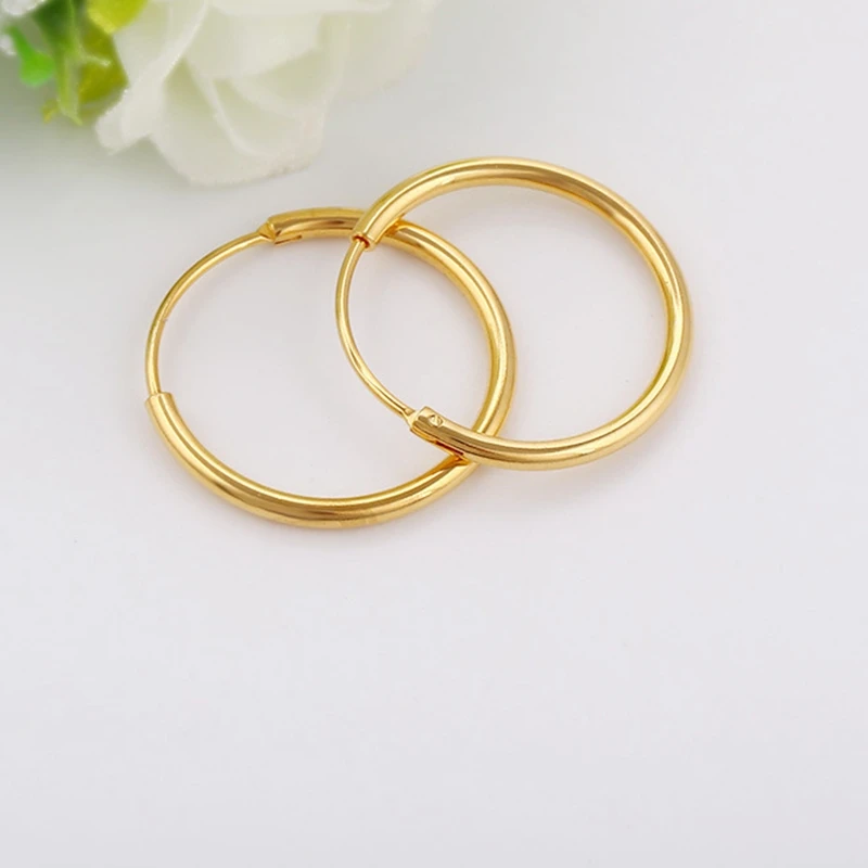 Круглые тонкие серьги однотонные Желтые Позолоченные женские маленькие кольца