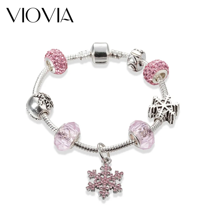 chain length 17cm VIOVIA, очаровательный браслет со снежинками, супер стиль, для женщин, сделай сам, Кристальные бусины, подходят для браслетов и браслетов, ювелирные изделия, рождественский подарок B16115 - Окраска металла: chain length 17cm