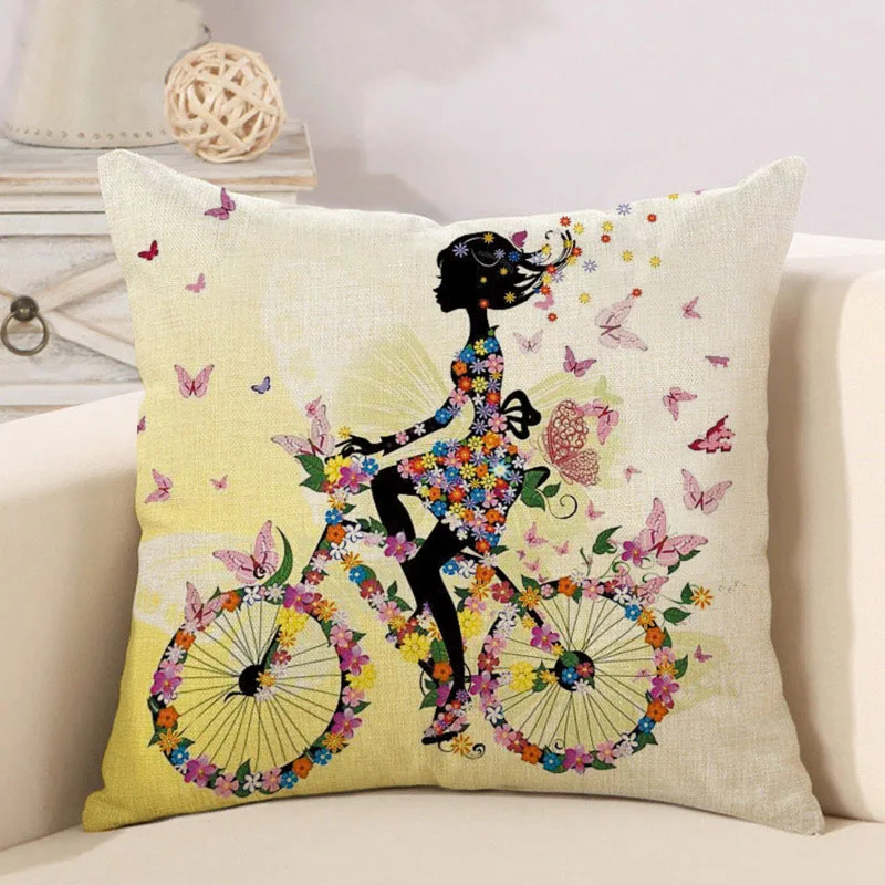 18 ''квадрат цветок бабочка девушка Чехлы для подушек из хлопка и льна