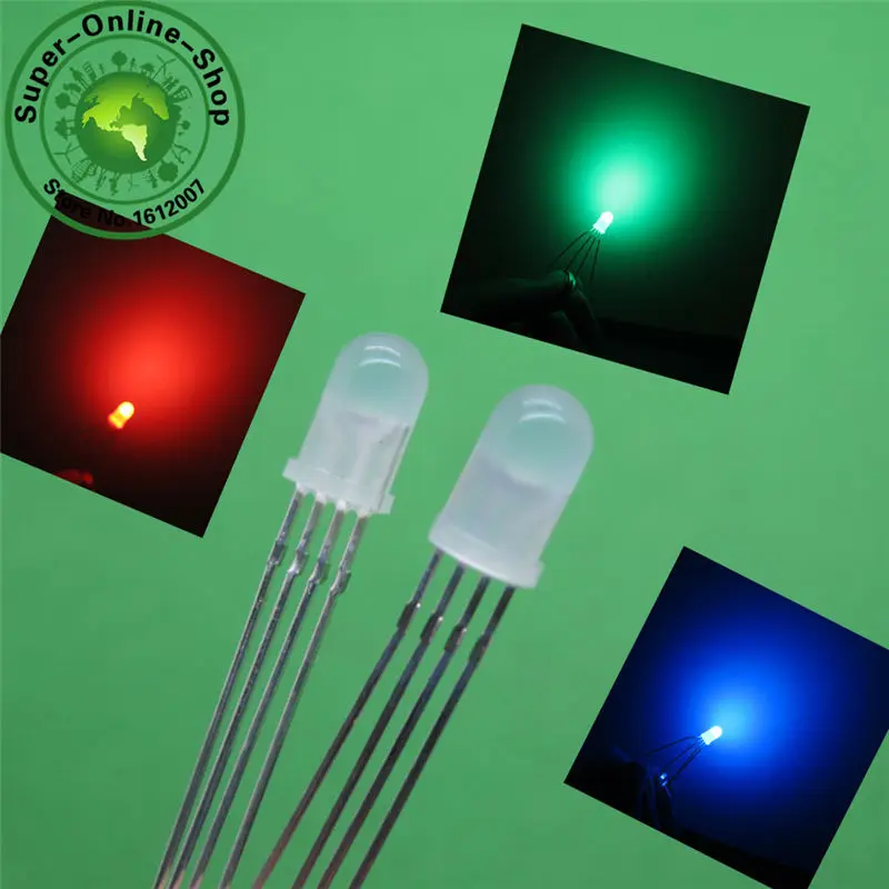 100 шт. светодиодный 5 мм RGB матовый общий катод красного зеленого и синего цвета 4