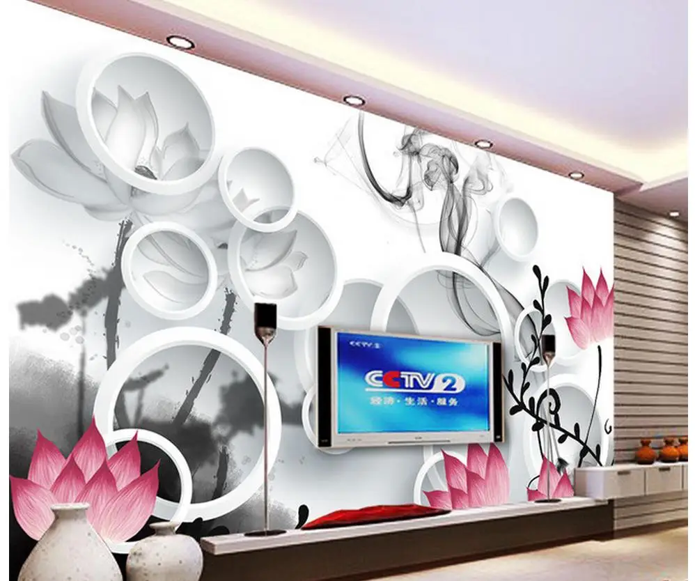 Пользовательские 3d обои чернила Лотос ТВ фон спальня фото | Обустройство дома