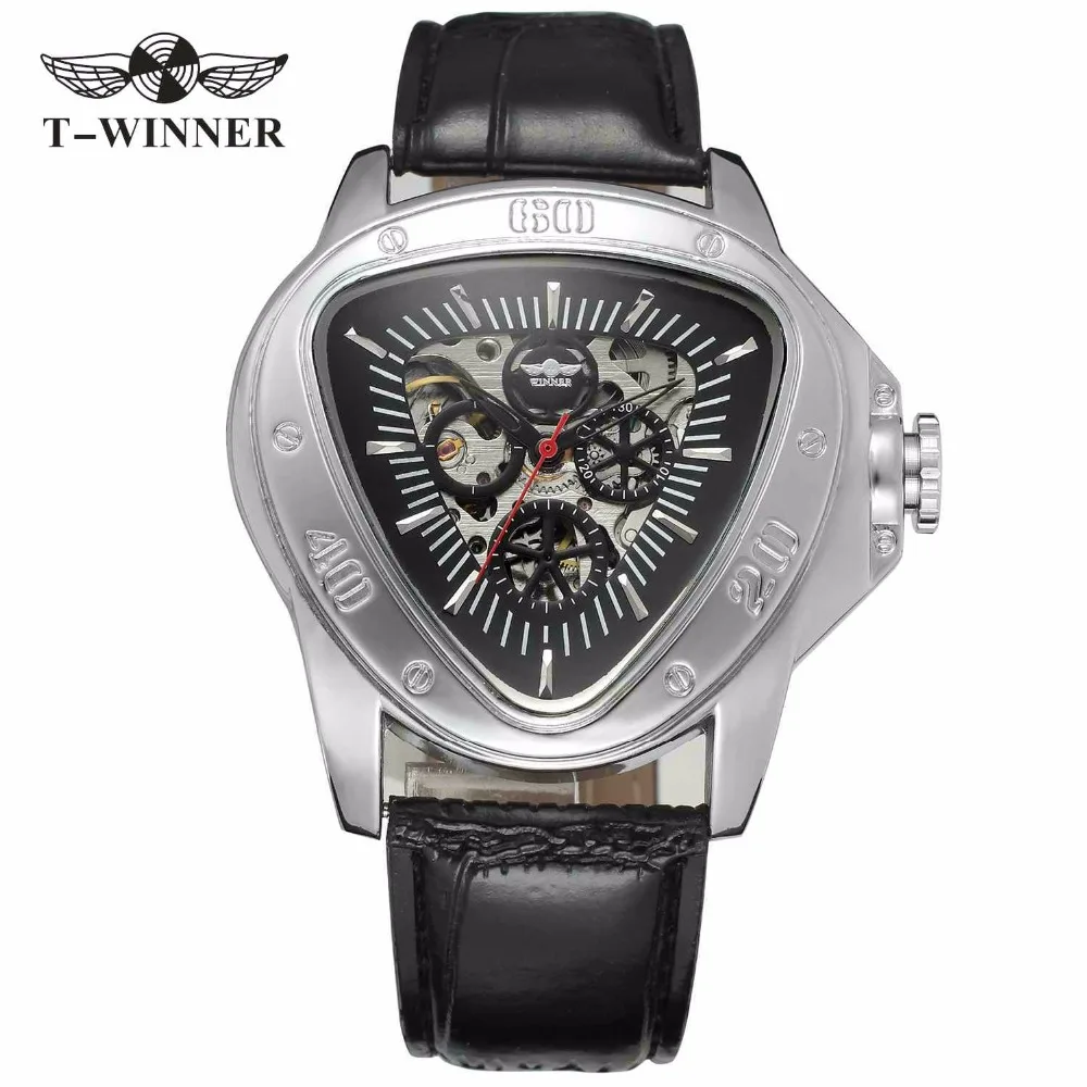 WINNER уникальные модные мужские автоматические механические часы кожаный ремешок