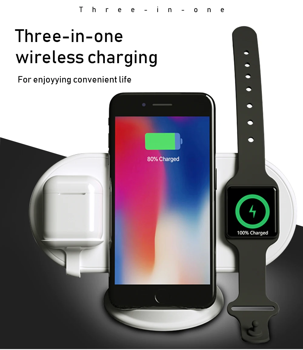Ascromy 3 в 1 беспроводная зарядная док-станция для Apple Watch Airpods iPhone XS Max XR X S 8 Plus QI Индукционная зарядная подставка