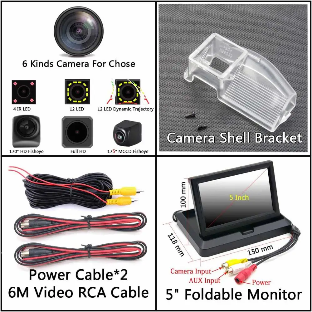 Camera 5 inch Fold 175 градусов 1080P рыбий глаз задний вид автомобиля камера для Mazda 2 2011 2012 2013 Mazda 3 Mazda 3 спортивный автомобильный парковочный монитор - Название цвета: Camera 5 inch Fold