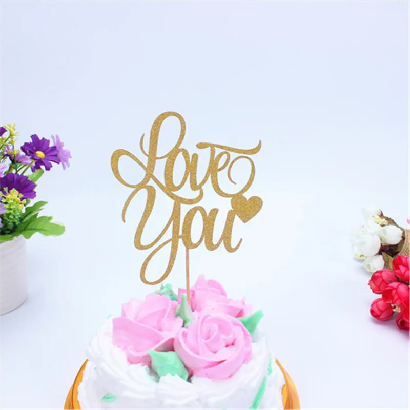 1 шт. Золотой Серебряный Топпер для торта с надписью Love You|Товары украшения тортов|