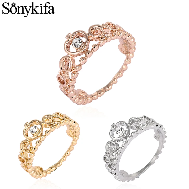 Женское серебряное кольцо Sonykifa обручальное с прозрачным фианитом в виде короны