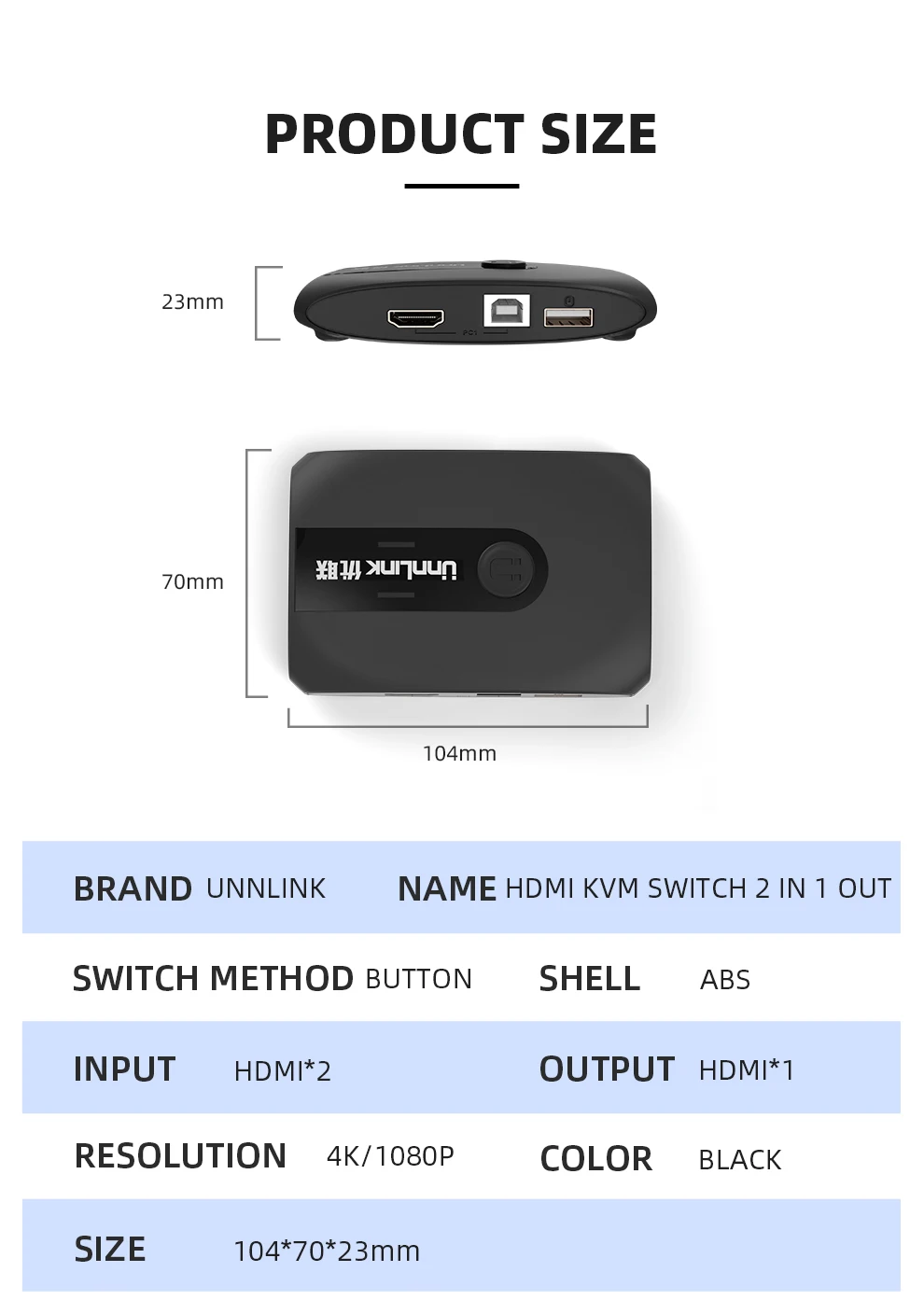 Unnlink 2 порта HDMI KVM переключатель UHD4K@ 30 Гц 1080P@ 60 Гц USB2.0 общий монитор принтер клавиатура мышь для 2 компьютеров ноутбуки ps4