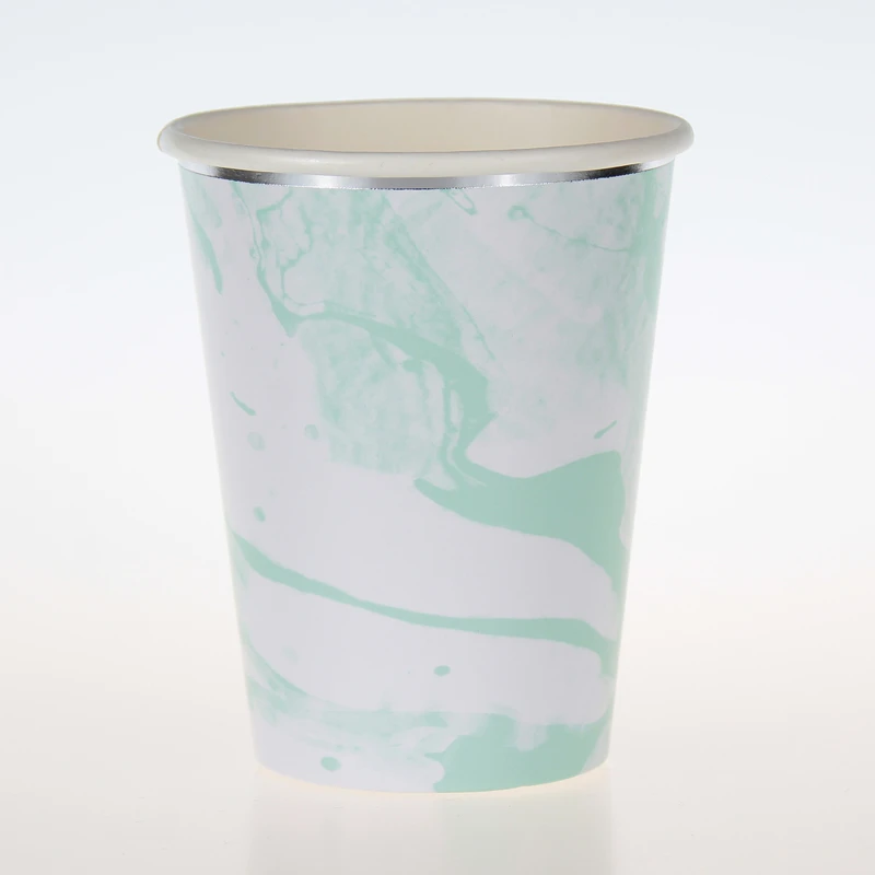 120pcs Mint &amp Blue Stroke Marble Silver Edge Paper Cups Party Treat Guest Drinking Cup for Wedding 1ST Birthday Engagement | Дом и сад