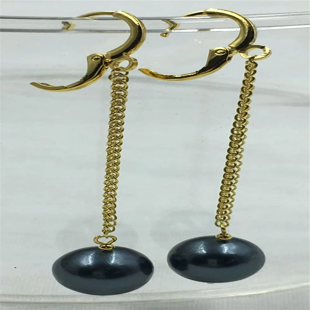 Mesmerizing south sea pearl TwoPin GOLD earbob earrings 12-13MM black HUGE natural Hand made Cultured elegant aurora | Украшения и