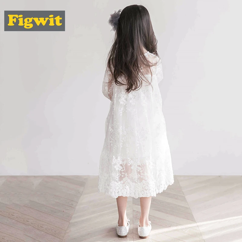 Figwit Teen Girls Lace Dress White Mesh Spring Autumn Flower Summer Kids Teenage Children Clothing for Age 4 6 10 13 Years | Детская