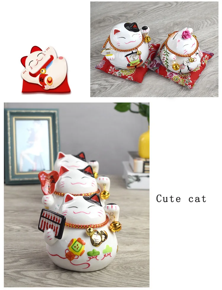 Lucky Cat керамическая копилка фарфоровая кошка, поросенок Банк Гостиная Декор талисман ремесла Милая статуя кота гончарная коробка для денег 05573