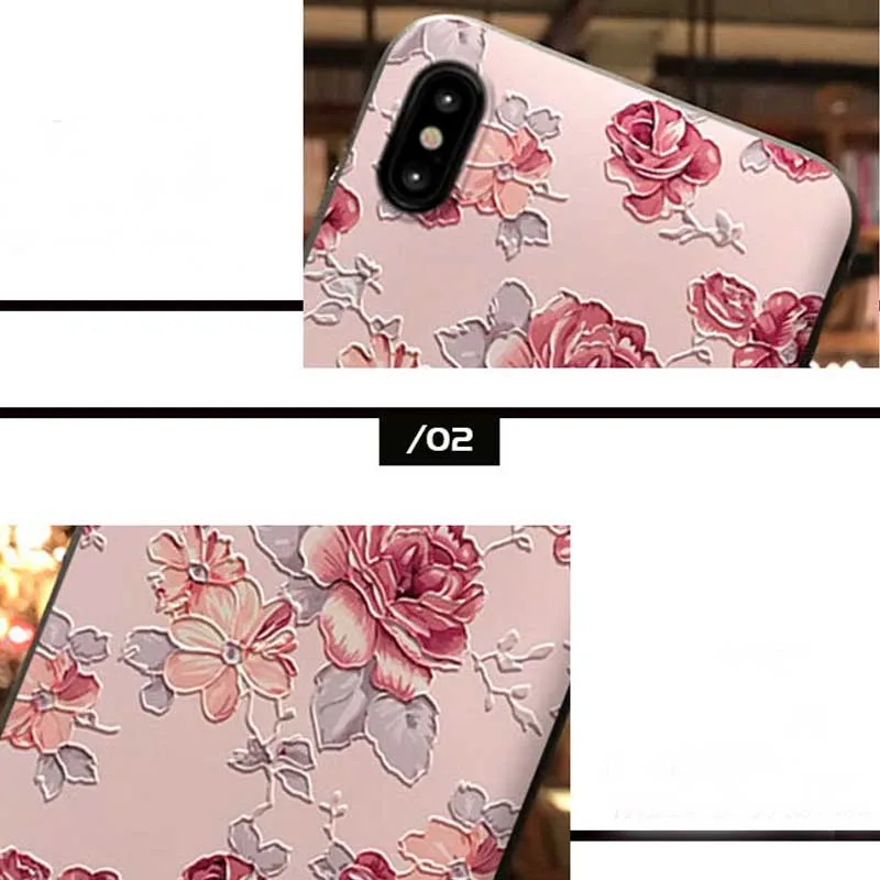 JIBAN Pink floral for iphone XS MAX embossed cover For X XR 6 6S 7 8 8Plus vivo x23 x21 x20plus oppo r15 r17 phone shell |