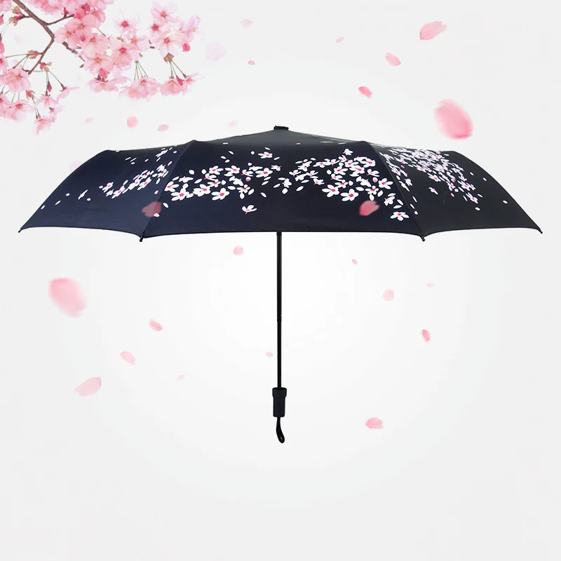 fashion Light folding Cherry Blossom Umbrella Maɺm black coating Wind proof anti-uv Sakura Female Rain Tools Sun Parasol | Дом и сад
