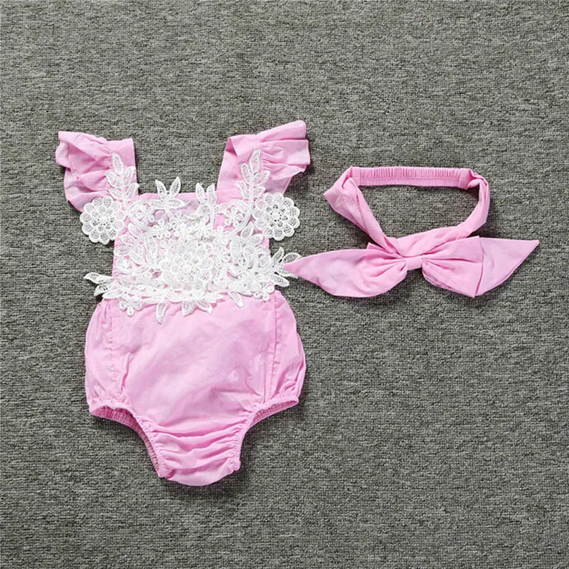 Милый новорожденных Обувь для девочек Боди без рукавов Кружево цветочный